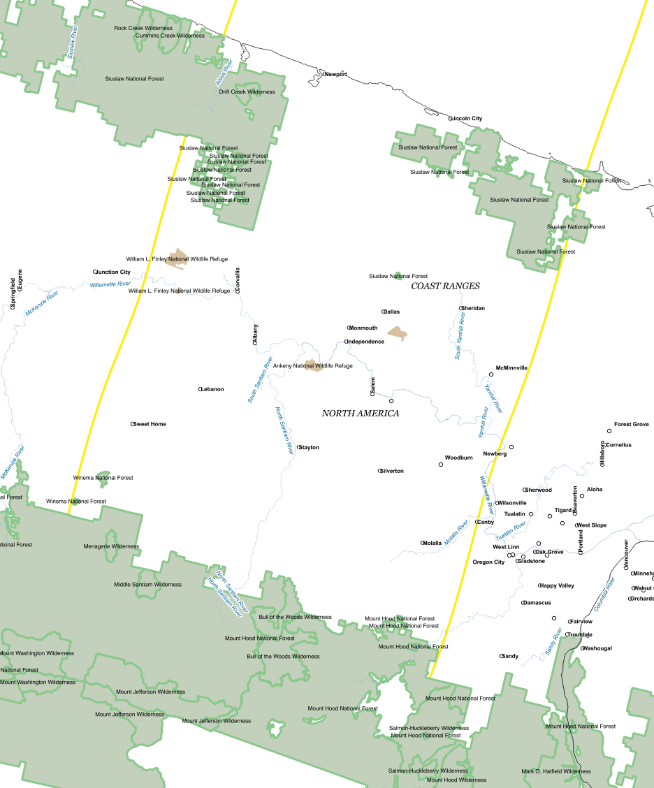 simplified map of the Coastal Range in Oregon