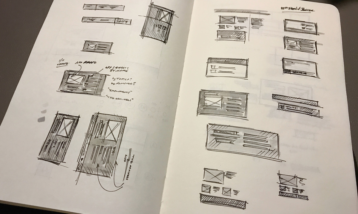 photo of sketchbook with design modules taking shape