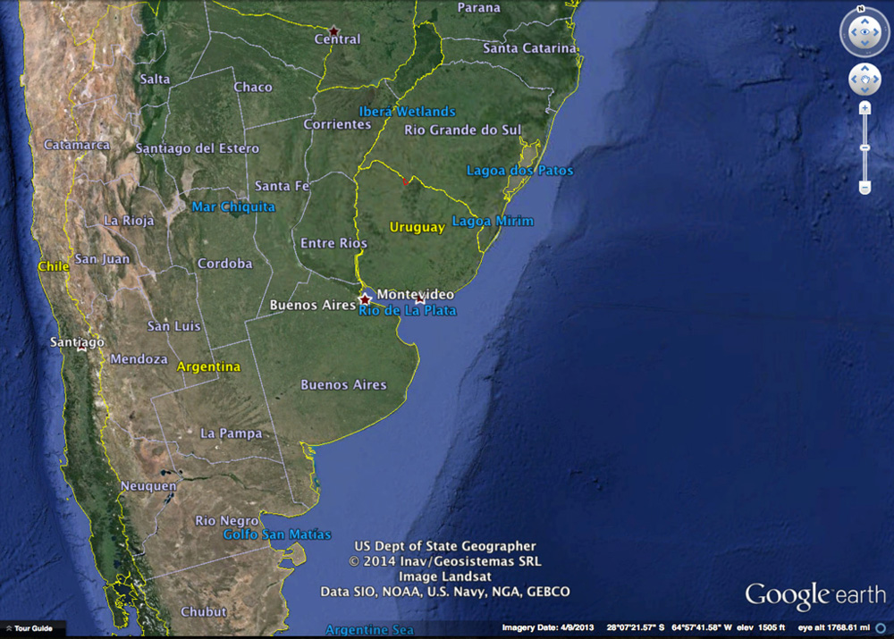 Google Earth image of southern South America