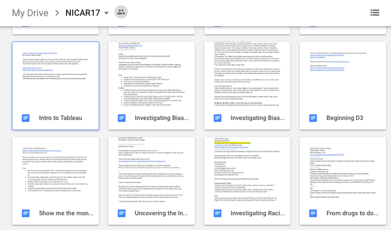 Screenshot of Google Drive with notes