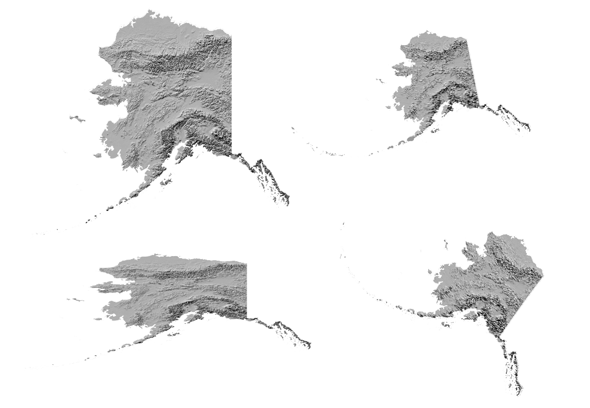 Alaska in several projections